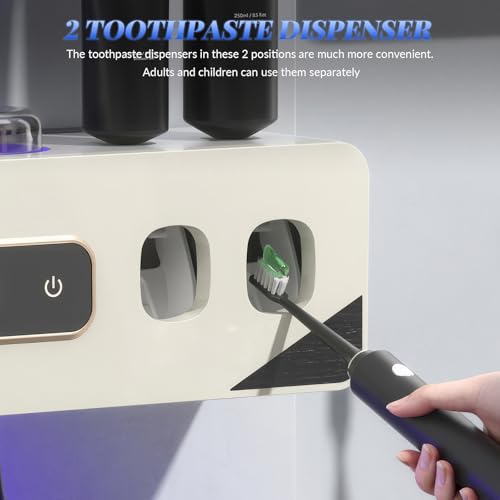Smart Cleaning Toothbrush Holder, Smart Drying & Cleaning Bathroom Toothbrush Holder with 2 Toothpaste Dispensers, Wall Mounted Organizer for Electric/Manual Toothbrushes with 3 Cups 6 Slots (Gray) - color: Gray