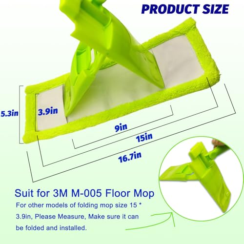 4 Pack Reusable Mop Pads Compatible with 3M Scotch-Brite M-005 Floor Mops, Microfiber Hardwood Floor Mop Pads Wet or Dry Use mop,Fit for Folding mop 15in*3.9in mop Head - size: 4-pack