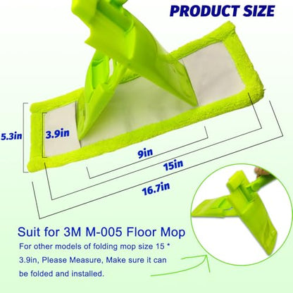 4 Pack Reusable Mop Pads Compatible with 3M Scotch-Brite M-005 Floor Mops, Microfiber Hardwood Floor Mop Pads Wet or Dry Use mop,Fit for Folding mop 15in*3.9in mop Head - size: 4-pack