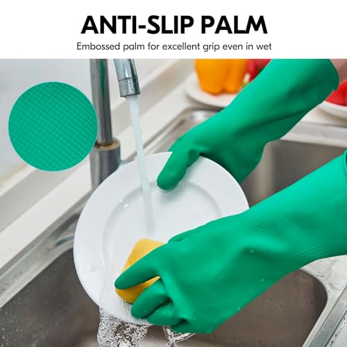 Vgo... 10-Pairs Reusable Household Gloves, Rubber Dishwashing gloves, Extra Thickness, Long Sleeves, Kitchen Cleaning, Working, Painting, Gardening, Pet Care (Size M, Green, HH4601) - color: 10 Pairs - Green, size: Medium