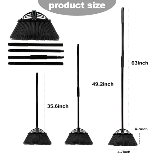 Four-Section Rod Long-Handled Broom,Heavy-Duty Broom, Angle Broom for Outdoor/Indoor（Black） - color: Black