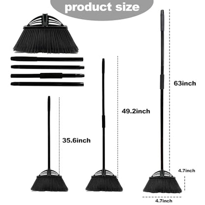 Four-Section Rod Long-Handled Broom,Heavy-Duty Broom, Angle Broom for Outdoor/Indoor（Black） - color: Black