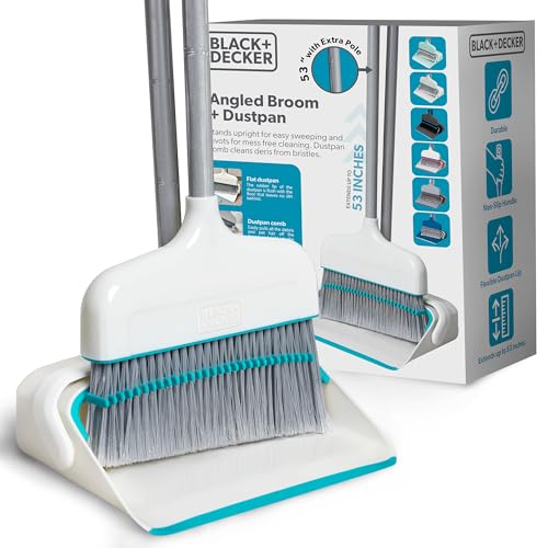 BLACK+DECKER Butler Broom and Dustpan Set for Home, Short Handle, Stand Up and Lightweight Space Saving Dust Pan and Broom Combo for Kitchen, Living Room, Bathroom, Lobby Floor Use - size: Butler Broom & Dustpan