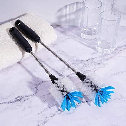 MOSOLAN Stainless Steel Bottle Brush with Replaceable Head, 2 Pack Long Handle Scrubbing Brush for Water Bottles, Glasswares, Mugs, Flasks, Tumblers, Vases, and Kitchen Sink, White, 15 in - color: White, size: 15 Inch (Pack of 2)