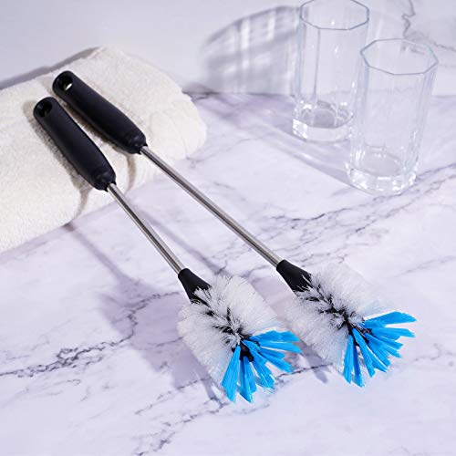 MOSOLAN Stainless Steel Bottle Brush with Replaceable Head, 2 Pack Long Handle Scrubbing Brush for Water Bottles, Glasswares, Mugs, Flasks, Tumblers, Vases, and Kitchen Sink, White, 13 in - 15 in - color: White, size: 13-15 Inch (Pack of 2)