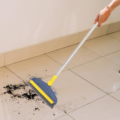 BESTonZON Long Handle Floor Brush for Cleaning, Stiff Bristle Shower Scrubber with 126cm Extendable Rod, Blue and Yellow Bathroom and Kitchen Tile Crevice Cleaner for Indoor Floors