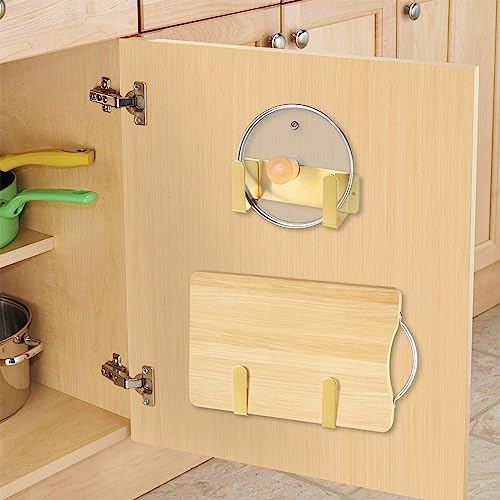 Pot Lid Rack, Wall Mounted 304 Stainless Steel Pan Lid Organizer Holder, Self Adhesive, Kitchen Cooking Utensil Tool(Gold) - color: Gold