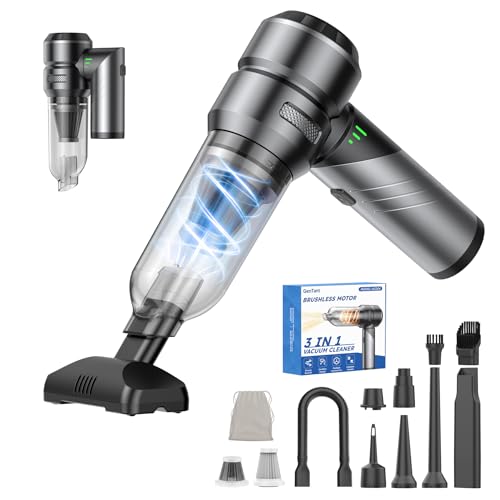 Car Vacuum Portable Cordless with 18000Pa Suction, 4 in 1 Air Duster & Mini Vacuum Cleaner High Power Foldable Rechargeable, Brushless Motor Airify Pro Car Vacuum for Home Office Pet Hair - color: Silver/Black
