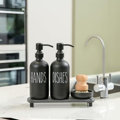 MOMEEMO Matte Black Soap Dispenser Set Comes with Stainless Steel Pumps, Instant Dry Tray, and Dish Scrub Brush, Suitable for Matte Black Kitchen Accessories. (Black) - color: Black1