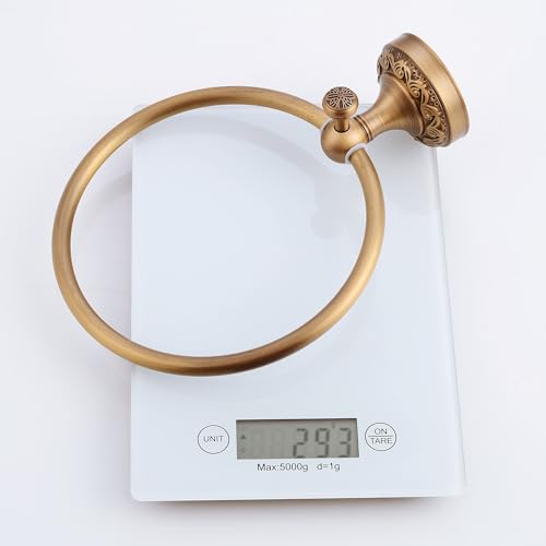 Wall Mounted Bathroom Towel Ring, Bath Towel Hanger Antique Brass Pattern Carving,Brushed Bronze