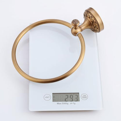 Wall Mounted Bathroom Towel Ring, Bath Towel Hanger Antique Brass Pattern Carving,Brushed Bronze