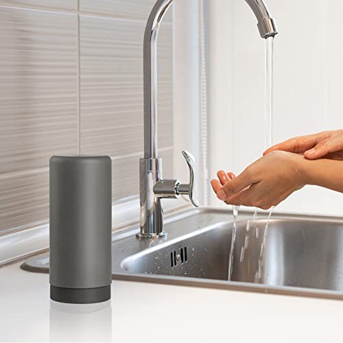 ElmRidge Dish Soap Silicone Dispenser for Kitchen Sink,Squeeze Washing Up Liquid and Hand Soap,Round refillable Silicone Bottles,Easy to Fill and to use, 8.5 oz,Black 2.4 x 2.4 x 5.5 inches (Gray) - color: Gray