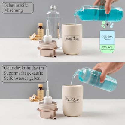 BosilunLife Foaming Soap Dispenser Set - Apricot Ceramic Foam Hand Soap Dispenser 12oz with Rust Proof Pump, Easy Pressing & Refillable,4Pcs Clear Stickers for Kitchen, Bathroom - 2 Pack - color: Apricot-foam Pump