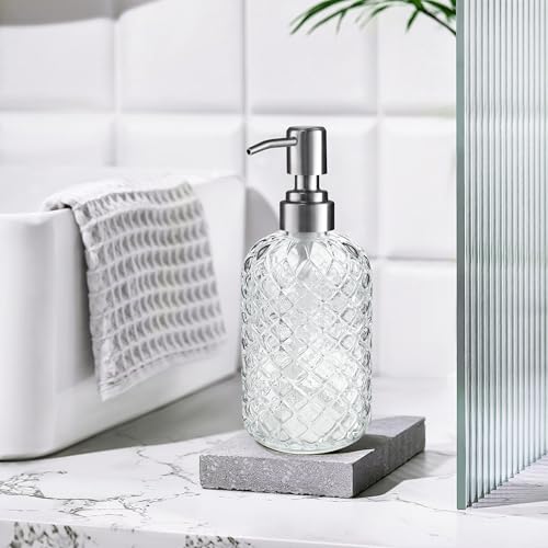 Kaishun 14 OZ Refillable Glass Soap Dispenser for Hand Soap & Lotion, Clear - color: Clear