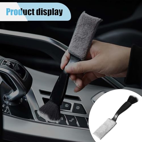 Car Double Head Clean Brush, 2 in 1 Duster for Car Clean, Car Interior Dust Detailing Brush for Air Vents Dashboard Screen, Soft Car Cleaning Tool Accessories (Black)