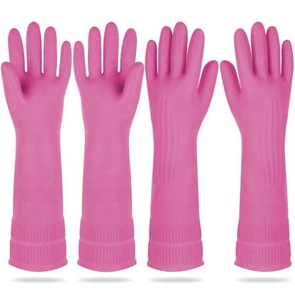 DABOGOSA Mamison 2 Pairs Reusable Waterproof Household Dishwashing Cleaning Rubber Gloves, Non-Slip Kitchen Glove (Pink, Large (Pack of 2)) - color: Pink, size: Large (Pack of 2)
