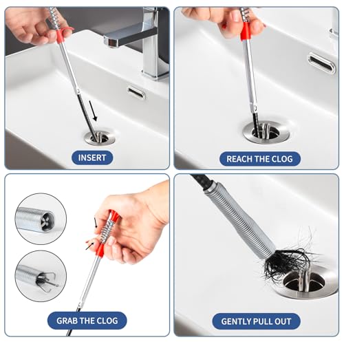 34inch Drain Snake (1pc), 20inch Hair Drain Clog Remover (12 pcs) & 18Inch Cleaner Brush (2 pcs), Sink Plumbing Snake Drain Tool Unclogger Tool Set For Kitchen, Bathroom Tub, Sewer, Toilet - style: 12pcs 20inch+1pcs 34inch+2pcs Cleaner Brush