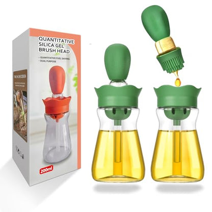 Oil Dispenser with Brush-2Pack 7oz/200ML 2 IN 1 Glass Cooking Oil Dispenser Bottle with Silicone Basting Brush for Kitchen, Oil Storage and Container for Cooking BBQ, Vinegar, Sauce, Air Fryer - Green - color: Green-2pcs