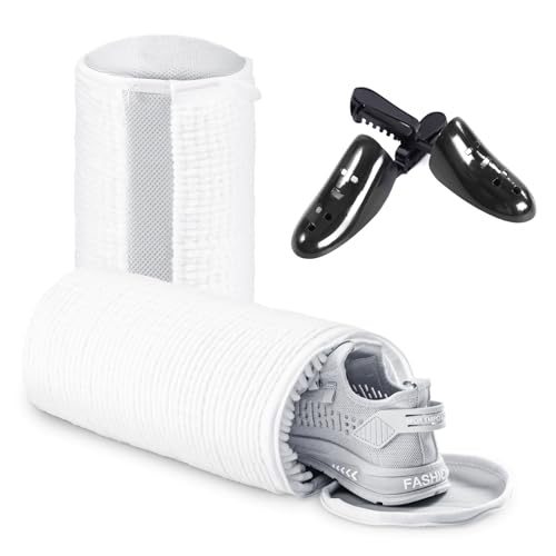 Teletrogy Shoe Washing Bag for Washing Machine, Fluffy Fibers Keep 360° Wrap-around Cleaning, Adjustable Shoe Trees, Durable Hidden Zipper Reusable Laundry Bag for Sneaker Gym Shoes White - color: White