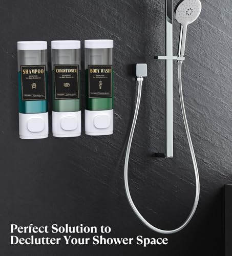 Luxspire Shampoo and Conditioner Dispenser, No Drill Wall Mounted Shower Soap Dispenser 3 Chamber with Waterproof Labels, Easy Refill Soap Dispenser for Bathroom Hotel Kitchen, White - color: White, size: 3 Chamber