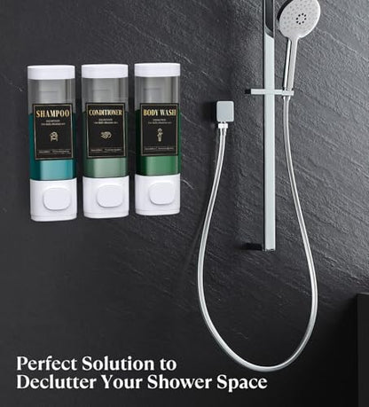 Luxspire Shampoo and Conditioner Dispenser, No Drill Wall Mounted Shower Soap Dispenser 3 Chamber with Waterproof Labels, Easy Refill Soap Dispenser for Bathroom Hotel Kitchen, White - color: White, size: 3 Chamber