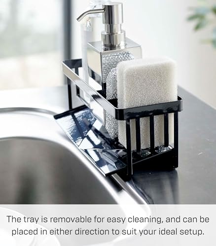 Yamazaki Home Tower Self-Draining Sponge and Soap Bottle Rack, Kitchen Sink Organizer Metal Holder with Removable Tray - Steel - color: Black