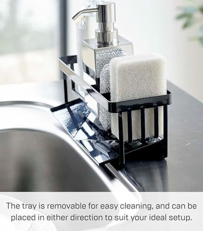 Yamazaki Home Tower Self-Draining Sponge and Soap Bottle Rack, Kitchen Sink Organizer Metal Holder with Removable Tray - Steel - color: Black