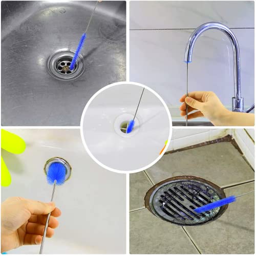 72" Flexible Pipe Cleaning Brush - Heavy Duty Auger Tool Blue | Heavy duty cleaning brush for bathroom sink, bathtub, shower, kitchen sink drains, bottles, elastic hose pipe cleaner - color: Blue