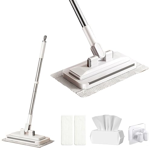Hands Free Multi Purpose Flat Mop, Hands Free Flat Mop One Click Cloth Change, Hands Free Mops with Reusable Cloths & Mops Hook for Wet Dry Floor Cleaning (37in) - color: 37in