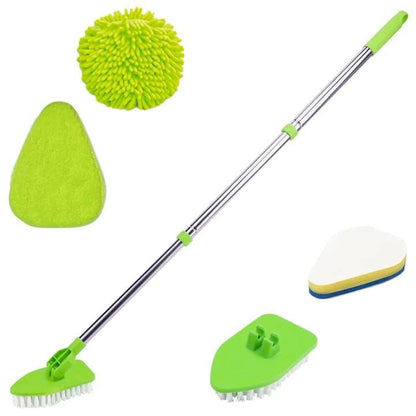 4-in-1 Tile Tub Floor Scrubber with 52-inch Adjustable Long Handle Shower Cleaner Brush with V-Shaped Grout Brush and 3 Replacement Brush Heads for Cleaning Bathroom Kitchen Walls Tub Tile
