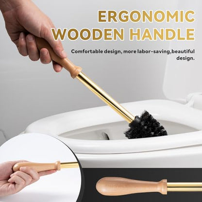 Gold Toilet Brush and Holder Set - Wooden & Stainless SteelHandle Gold Toilet Bowl Brush and Holder with Replaceable Head- Dense Bristles for Thorough Cleaning,Duck Design for Bath Decor Storage