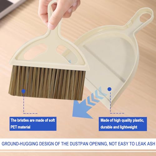 Mini Broom and Dustpan Set Hand Broom with Dustpan Portable Housekeeping Cleaning Tools for Desk,Counter,Sofa,Kitchen,Office,Nest (Off White) - color: Off white