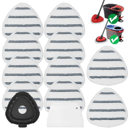 Flat Mop Head Replacements, Microfiber Mopping Pads Refills, 10-Pack Spin Mop Pads + 1 Plastic Pad &1 Scrape for Floor, Wall & Ceiling Cleaning - Fits EasyWring & RinseClean Systems - size: 10Pads+1Base+1Scrape