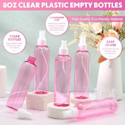 Eccliy 32 Pcs 8 oz Spray Bottles Fine Mist Plastic Spray Bottles Clear Empty Sprayer Hairs Refillable Travel Sprayer with Pump Cap for Cleaning Oils Travel Perfumes(Pink,Clear) - color: Pink, style: Clear
