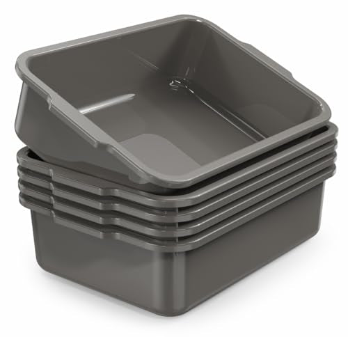 Gray 13 L Commercial Bus Tubs/Tote Box, Plastic Storage Wash Basin Tub, 5-Pack - color: Grey, size: 13 Liter-Grey