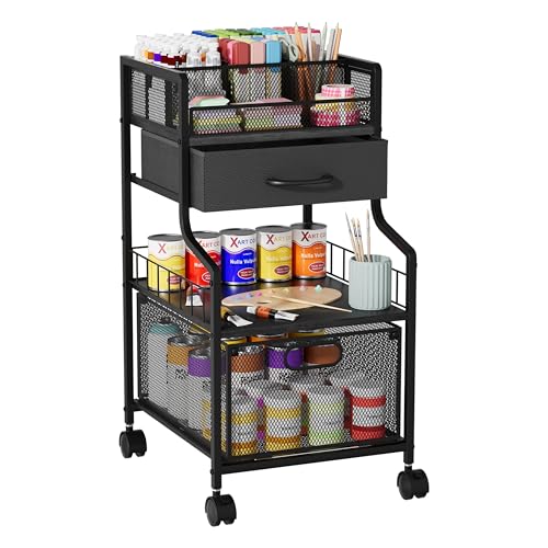 SWTYMIKI Under Desk Storage Cart- Art Storage Cart with Drawers & DIY Divider - Office Cart Organizer Under Desk Shelf, Craft Rolling Cart for Office, Craft Room & Studio Black - color: Black
