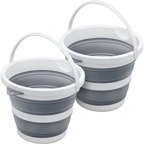 2-Pack Small Collapsible Bucket 1.3 Gal/5L, BPA-Free - Space-Efficient, Portable Foldable Water Pail for Household, Outdoor Use, Car Wash, Camping, Fishing - Grey - color: Grey×2, size: 5L