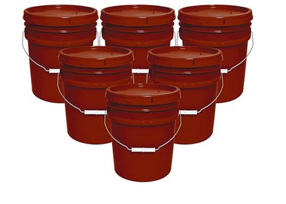 MKS Plastics 5-Gallon Bucket with Airtight Lid – Made in USA, Food Grade BPA Free Plastic, Heavy Duty Multi-Use, Metal Handle with Grip, Stackable Storage – Burgundy, 6 Pack - color: Burgundy, size: 6