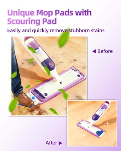 KEEPOW Reusable Power Mop Refills Pads Compatible with Swiffer PowerMop Pad with Scrubbing Pad Microfiber Power Mop Pads Refill for Spray Mop Washable Pads for Multi-Surface Floor Cleaning 4 Pack - color: Purple-4 Pack