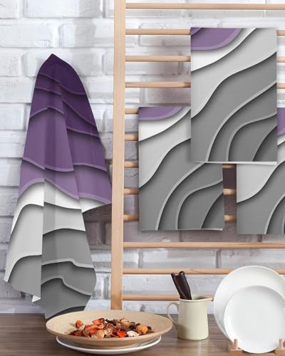 Ombre Purple Hand Towels Set,Waffle Weave Kitchen Towels 2 Pieces,Microfiber Hair Face Bath Tea Towel Absorbent Quick Drying Cleaning Dish Cloths,Abstract Geometric Grey Modern White 15.7"x23.6" - color: Purple, size: 2PCS,15.7"x23.6"