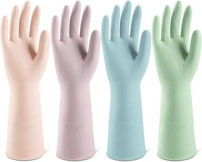 ThxToms 4 Pairs Reusable Dishwashing Cleaning Gloves,10 Mil Thick, 13" | Non-Slip Rubber Kitchen Gloves, Multi-Color, Ideal for Household, Bathroom, Pet Care & Gardening, Medium - size: Medium