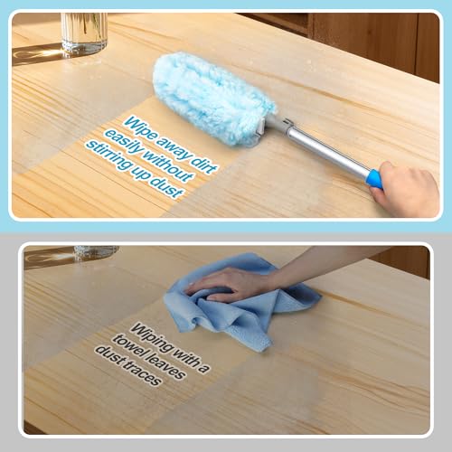 JEHONN Duster with 6 ft Extension Pole, 10 Refills Compatible with Swiffer Super Extendable Handle Heavy Duty Dusting Wand Starter Kit for Cleaning High Ceiling Fan Shelves Vent Window Blind