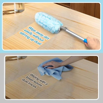 JEHONN Duster with 6 ft Extension Pole, 10 Refills Compatible with Swiffer Super Extendable Handle Heavy Duty Dusting Wand Starter Kit for Cleaning High Ceiling Fan Shelves Vent Window Blind