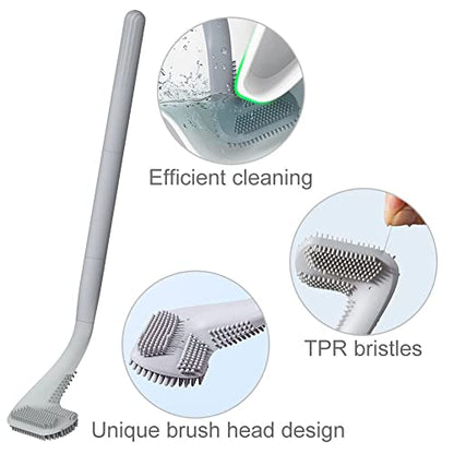 Toilet Brush, Long Handle Golf Toilet Brush with Holder 360° Deep Cleaning Flexible Silicone Toilet Cleaner Brush Wall Mounted for Bathroom (Grey) - color: Gray