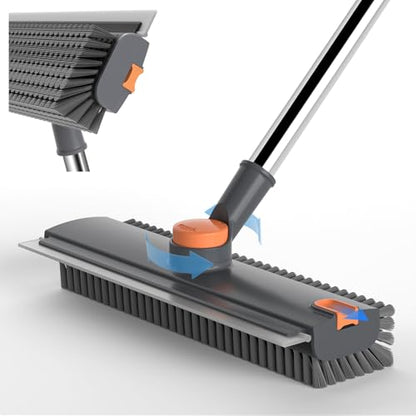 Pool Scrub Brush with 52" Pole, 3 in 1 Pool Cleaning Brush with Squeegee, Floor Scrub Brush with Long Handle, Deck Brush for Swimming Pool Tile Wall Patio Concrete Gray - color: Gray