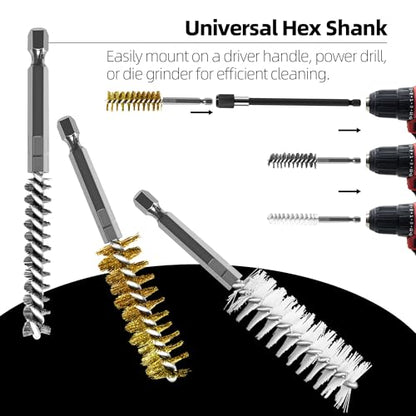 18Pcs Wire Brush Drill Attachments, Nylon, Brass, Stainless Steel Wire Brush Bore Cleaning Brush Set for Power Drill Impact Driver,Abrasive Drill Wire Brush with 1/4" Hex Shank and Tool Bag - style: Nylon, Brass, Stainless Steel