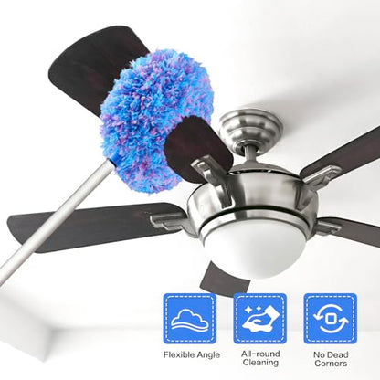 Ceiling Fan Cleaner Duster Reusable Microfiber Ceiling Fan Blade Cleaner Removable Duster with Extension Pole Adjusts 13 to 49.7 Inch for Cleaning Walls Furniture Door Window Top (Blue Pink) - color: Blue Pink