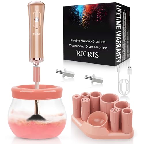 RICRIS Electric Makeup Brush Cleaner and Dryer Machine - Super Fast Clean and Dry Make Up Brushes - Automatic Cosmetic Brush Spinner Washer Tools - color: Gold-Peach