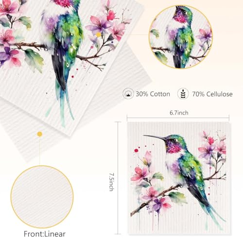 Bird Swedish Dishcloths 2 Pcs for Kitchen, Absorbent Reusable Cellulose Sponge Cloths, Washable Eco Friendly Kitchen Towels for Housewarming & Home, Nature Themed Cleaning Supplies - color: Sz 1439