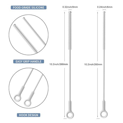 Reusable Silicone Straw Cleaner Brush Set, 2-Pack Extra Long Straw Cleaning Brush for Metal/Glass/Water Bottle/Drinking Straws, Flexible&Bendable Design, Dishwasher Safe, 6mm & 8mm Diameter - color: Light Grey